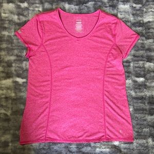 🌟Danskin Now Solid Pink Semi-Fitted V-Neck Short Sleeve Shirt Size XL/XG(16-18)